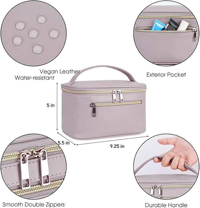 Wandering Nature Makeup Bag, Travel Make Up Organizer Cosmetic Brush Bags Case for Women in Vegan Leather, Purple, Patent Pending