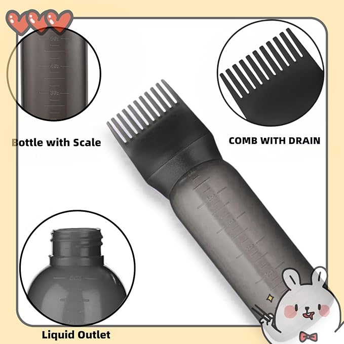 2 Pack Root Comb Applicator Bottle Oil Applicator for Hair Dye Hair Oiling Bottle with Graduated Scale, 6 Ounce (Black & Pink)