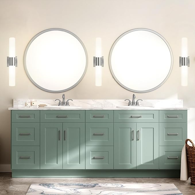 Bathroom Wall Sconces Set of Two, 21 Inch Modern Vanity Lights with Frosted Glass Shade, Bathrooms Vanity Lighting Fixtures for Mirror Bedroom Living Room Hallway (Silver)