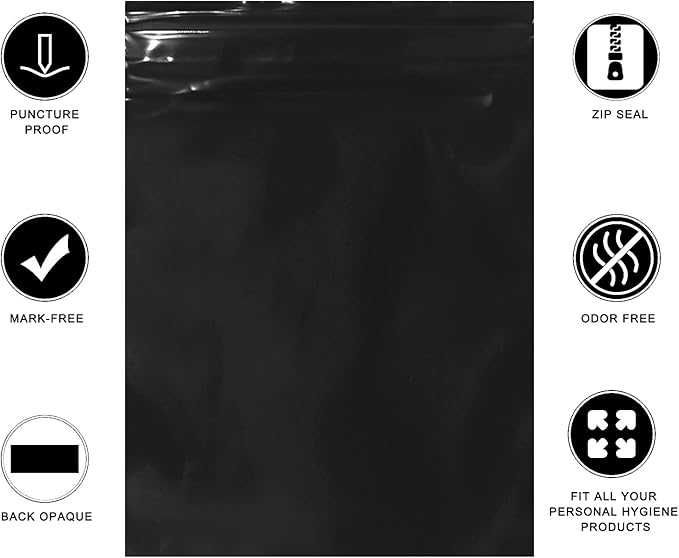 Feminine Personal Disposal Bags,6x8 inches Tampon Pack of 100 Black Opaque Zip Seal Discreet Disposal Bags for Tampons,Sanitary Pads,Sanitary Liners(with Black Storage Bag)
