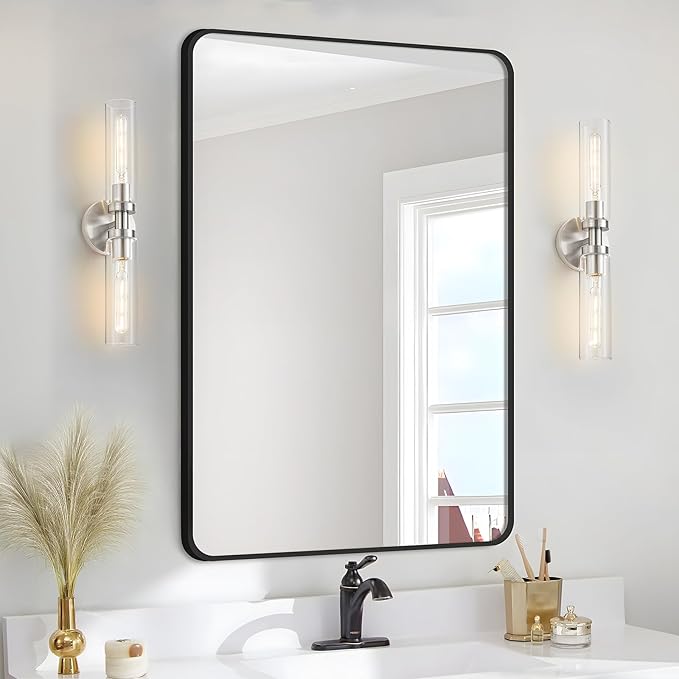 2-Light Brushed Nickel Bathroom Light Fixtures Over Mirror Modern Vanity Light Wall Lighting with Clear Glass Shade for Bathroom, Bedroom, Hallway, Cabinet
