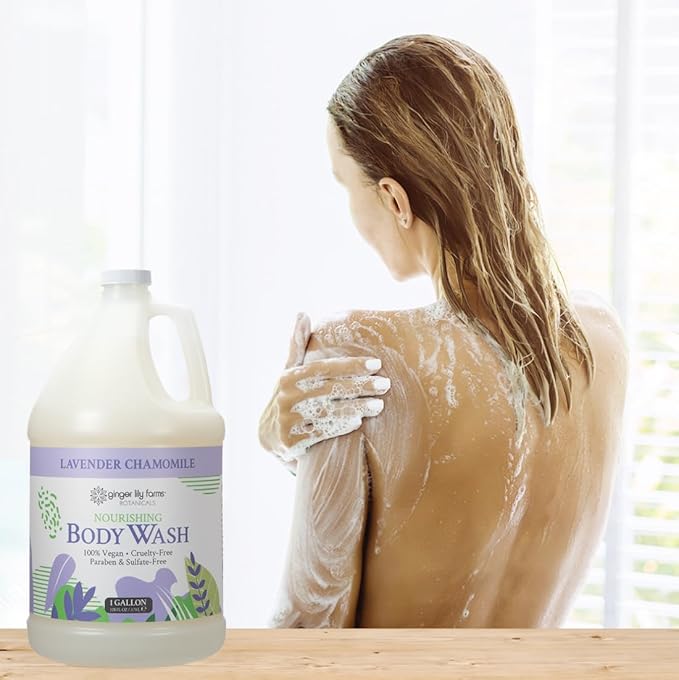 Ginger Lily Farms Botanicals Nourishing Body Wash, 100% Vegan & Cruelty-Free, Lavender Chamomile Scent, 1 Gallon (Pack of 4)