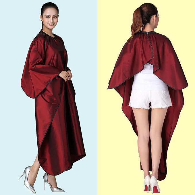 Barber Cape, Professional Hair Salon Cape with Adjustable Metal Clip, Shampoo Hair Cutting Cape for Barbers and Stylists - 55 x 63 inches (Wine Red)