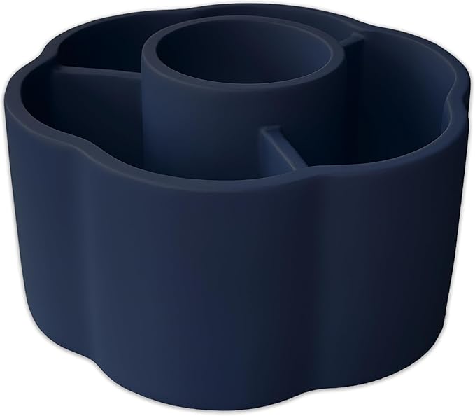 360° Rotate Makeup Brush Holder, 4 Slot Spin Beauty Tools Organizer, Brush Countertop Display Case, Desktop Storage, Bathroom Vanity Holder, Resin with Navy Blue Rubber Paint.