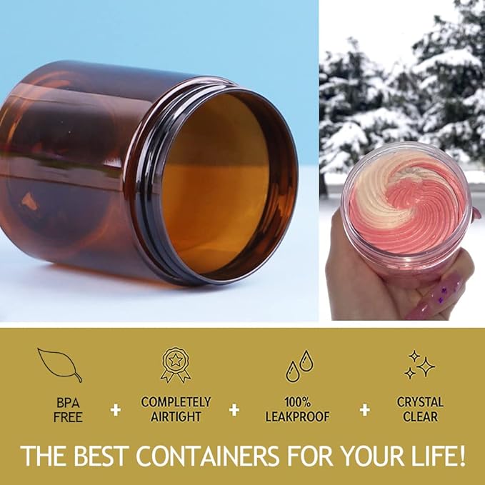 8oz Amber Plastic Jars with Lids 8 oz Plastic Containers with Lids + 20g Sample Containers (Set of 24) Airtight Container for Lip Scrub, Body Butters, Cream, Slime, Craft Storage