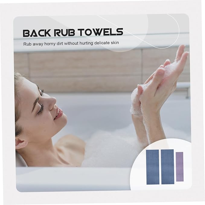 3pcs Bathroom Towels Back Scrubbers Exfoliating Bath Cloth Wash Massage Mitts and Long Straps for Back Rubbing