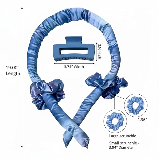 Dunnock Heatless Curling Rods Set Sky Blue - Heatless Curls Overnight with 34" Hair Curler & 2 Satin Scrunchies No Heat Hair Curlers for Soft Waves & Bouncy Curls, DamageFree Hair Styling Tool