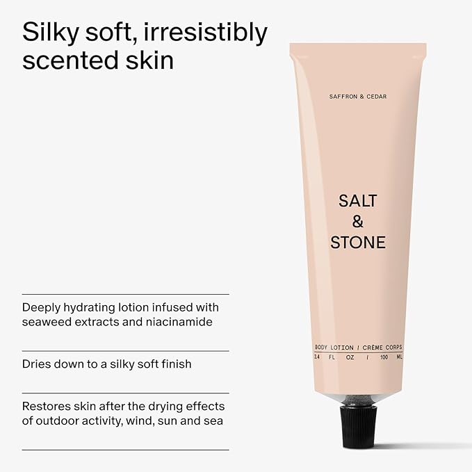 Salt & Stone Body Lotion for Women & Men | Saffron & Cedar | Hydrates, Nourishes & Softens Skin | Restores Dry Skin | Fast-Absorbing | Cruelty-Free & Vegan | 3.4 fl oz