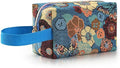 Rectangular Makeup Bag Small Cute Cosmetic Bags for Women，Floral Travel Toiletry Bag for Purse, Canvas Cosmetic Pouch Makeup Organizer Tool Pouch with Zipper（Garden Blue）