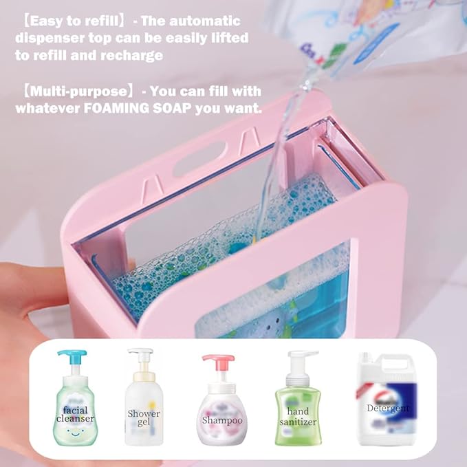 Cute Automatic Foam Soap Dispenser - Kids Touchless Hand Soap Dispenser,Wall Mount Waterproof USB Rechargeable, 13.5oz/ 400ml for Bathroom Countertop, Kitchen, Office, Hotel, Preschool Children