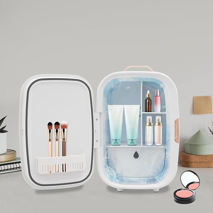 12L Beauty Fridge-50W/48W Dual-Function Cooling/Heating Cosmetic Refrigerator with Smart Thermostat, Compact Mini Skincare Fridge, Low Noise Operation (White)