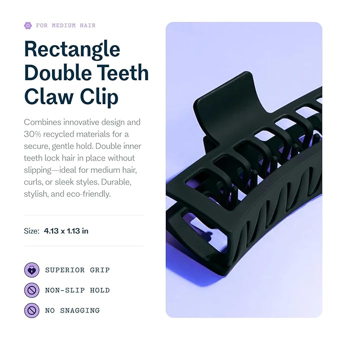 Gimme Beauty Rectangle Double Teeth Claw Clip - Extra Grip Accessory Set - Perfect for Medium Hair - Lasting Hold for Everyday Wear - Trendy, Non-Slip Cilp Duo for Women - Maroon & Black, 2 Pack