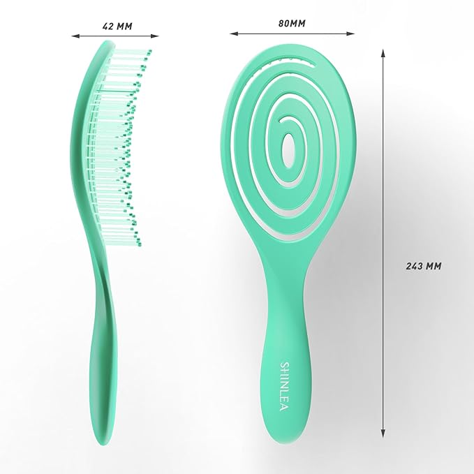 Hair Brush, Detangle Anti Tangle Brush, Spiral Hairbrush for Wet & Dry Hair, Women, Men, Kids, Glide Through Tangles For All Hair Types, Green