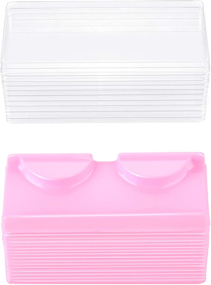 Blulu 50 Packs Minifalse Eyelash Storage Box Empty False Eyelash Care Storage Case Box Container Holder Plastic Lash Cases Makeup Organizer (Pink)