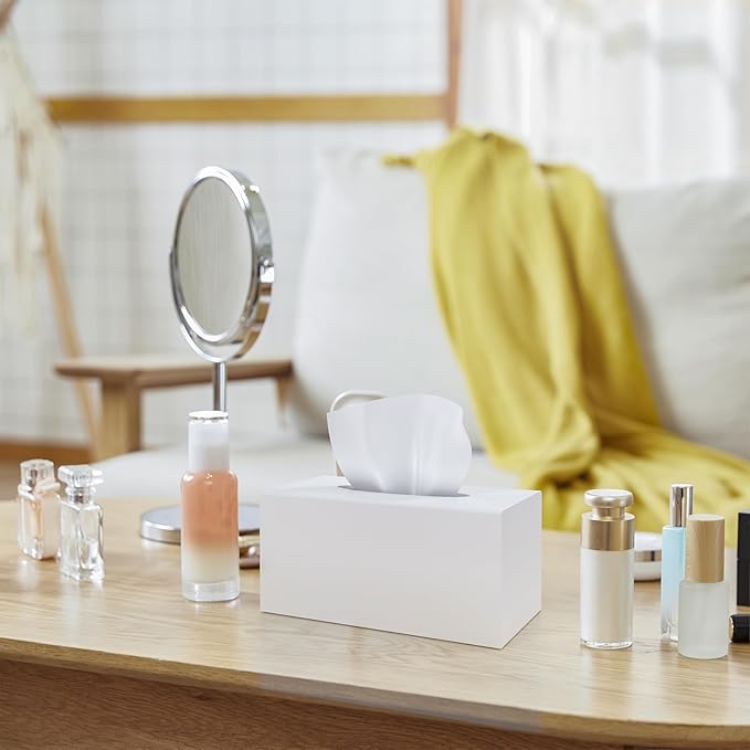 SILUT Tissue Box Cover Rectangular, Extra Large Tissue Box Cover, Plus Size Large Tissue Box Holder, Acrylic Tissue Holder for Bathroom, Home, Restaurant, Kitchen - Matte White, 9.85x5.1x5.28''