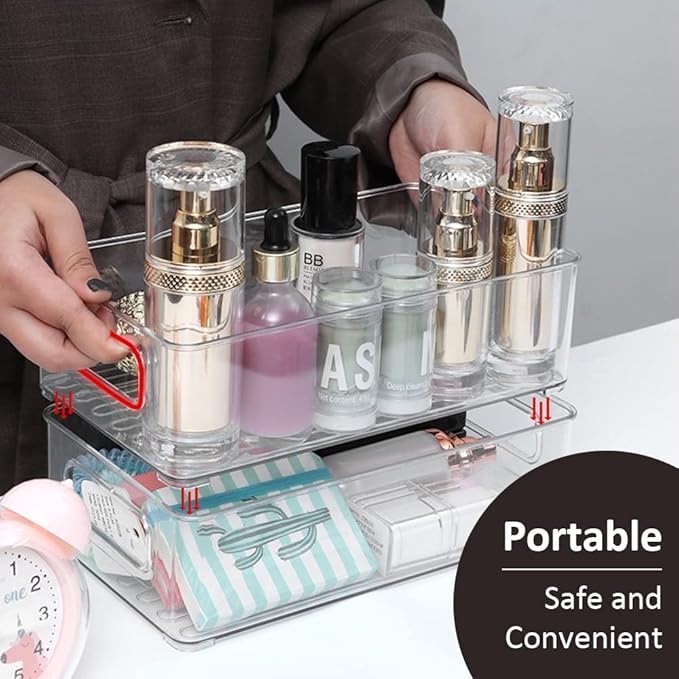 Desktop Organizer, Combination of Large Capacity Storage Acrylic Baskets, Cosmetics, Craft Peripherals, Stationery and Digital Accessories for Office School Home (Clear)