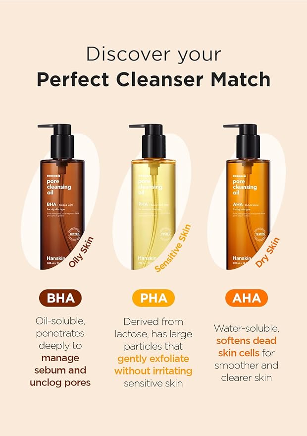 Hanskin Alpha Hydroxy Acid Pore Cleansing Oil, Sample Trial Mini Size, Exfoliating Makeup Remover Facial Cleanser Set, Moisturizing [30 ml/Pack of 3]