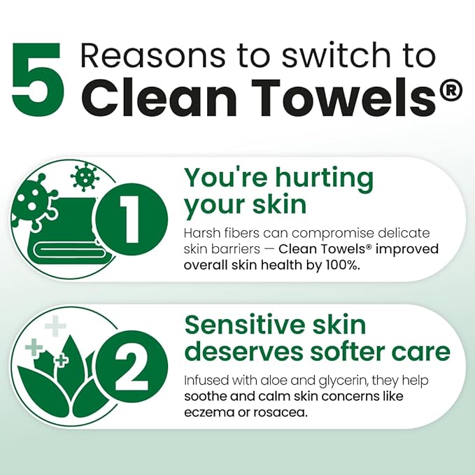 CLEAN SKIN CLUB Sensitive Skin Clean Towels® XL, Ultra-Soft Disposable Face Dry Wipes Infused with Aloe & Glycerin, XL - 2 Pack (50 count)