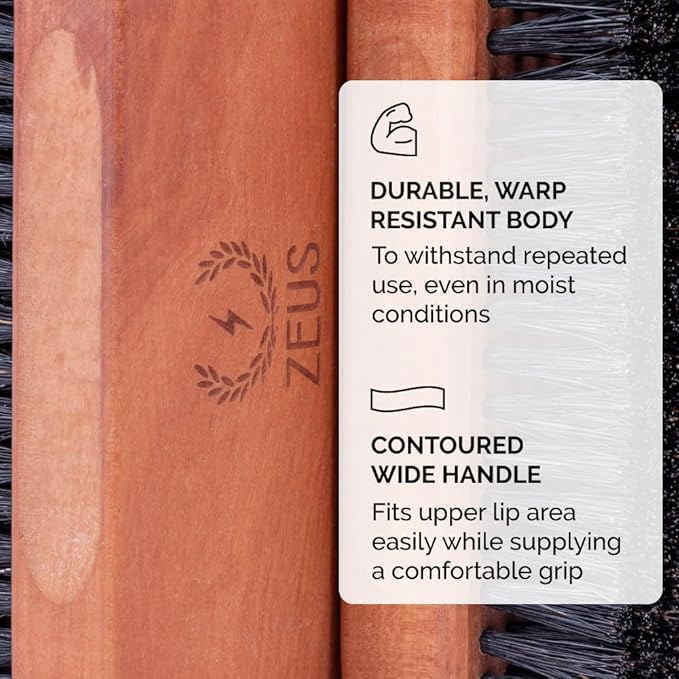 ZEUS Palm Beard Brush for Men, Firm 100% Boar Bristles, Gently Detangles, Smooths & Conditions Facial Hair, German-Made Pear Wood Handle (G91)