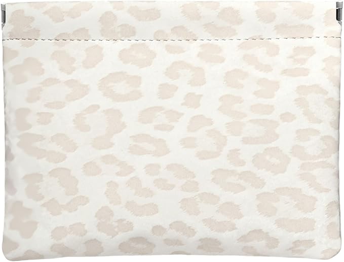 Leopard Leather Small Makeup Pouch for Women,Cosmetic Accessories,Waterproof and Portable Cosmetic Bag,Self-closing, No Zipper, Aesthetic Storage Pouch,Lipstick for Purse,Light Yellow