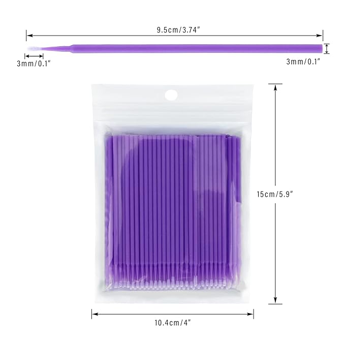 G2PLUS 500PCS Cotton Swabs, Purple Disposable Micro Applicators Brush for Makeup and Personal Care Cosmetic Brush, Micro Swabs for Eyelash Extensions, Nails, Eyeliner (Head Diameter: 3.0mm)