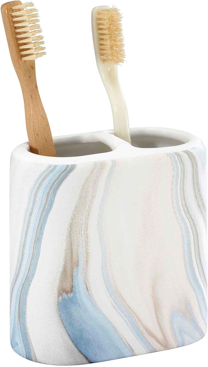 Avanti Linens - Bath Set, 4pc Countertop Accessories, Resin Tumbler, Toothbrush Holder, Soap Dish, Lotion Pump (Waves Collection, Blue)