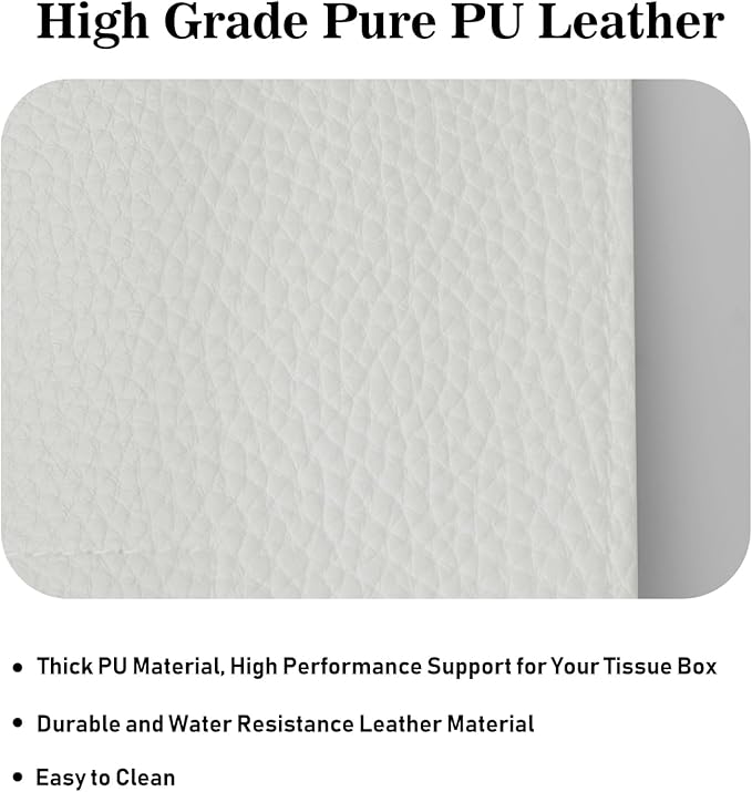 Tissue Box Cover Holder Square Tissue Cube Cover PU Leather Tissue Organizer with Bottom Belt for Bathroom, Tabletop, Car, Night Stands, Office, Home, Kitchen (1, White)