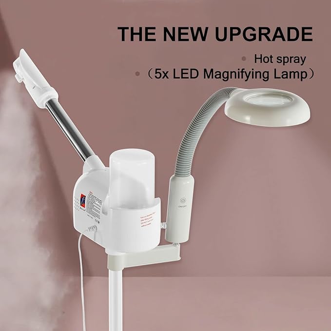 Artist hand Facial Steamer Professional 2 in 1 Hot Face Steamer with 5X LED Magnifying Lamp, Upgrade Esthetician Face Steamer for Facial Deep Cleansing, Fast Heat for Beauty Salon Spa Home Use