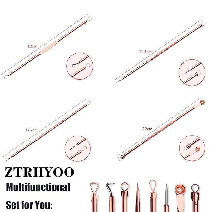 Blackhead Remover Pimple Comedone Extractor Tool Best Acne Removal Kit - Treatment for Blemish, Whitehead Popping, Zit Removing for Risk Free Nose Face Skin with Case(Rose, 4 Piece Set)