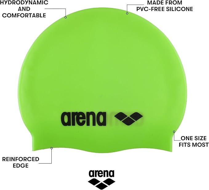 Arena Classic Unisex Soft Silicone Swim Cap for Women and Men, Intensive Training Comfortable Non-Slip Long Hair Swimming Hat