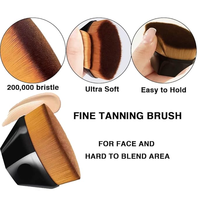 Self Tanner Face Applicator Sunless Tan Flat Top Kabuki Tanning Brush with 200,000 High Density Ultra Soft Nylon Bristles, Black
