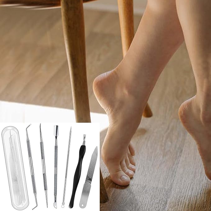 Ingrown Toenail File and Lifters Set(6pcs), Professional Pedicure Tool Toenail Grooming Kit, Ingrown Toenail Treatment Pedicure Kit, Under Nail Cleaner Tools (6PCS)