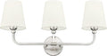 3-Light Bathroom Light Fixtures, Brushed Nickel Vanity Lights with Beige Fabric Shade, Modern Sconces Wall Lighting for Hallway Bedroom, Upward Lighting, VL837-BN-B-3