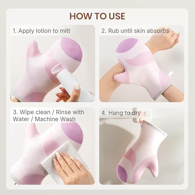 Lotion Applicator & Self Tanning Mitt - Short-Pile, Reusable, Durable, No Absorption, Anti-Sliding Glove for Even, Waste-Free Application of Lotions, Oils & Creams (Blue White Set)