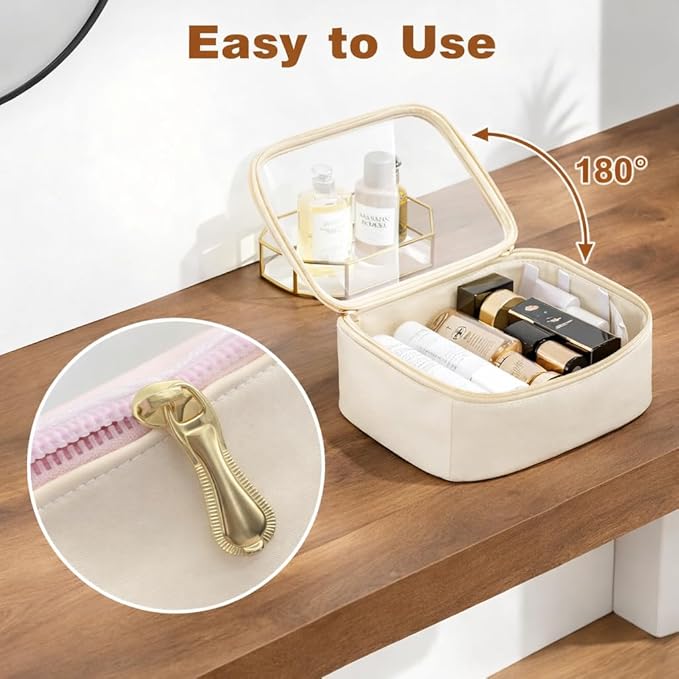 Clear TSA Approved Toiletry Bag Set - 3 Pack (Large, Small and Mini) Clear Cosmetic Bag with Zipper, Quart Size Travel Essentials Organizer Perfect for Carry-On Luggage (Opaque White)