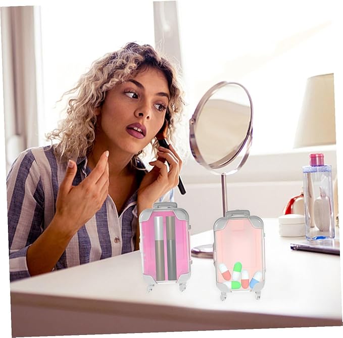 2pcs Mini Eyelash Storage Case Set, Portable False Eyelashes Organizer Suitcase with Adjustable Compartments, Lightweight Makeup Travel Cosmetic Case for Women