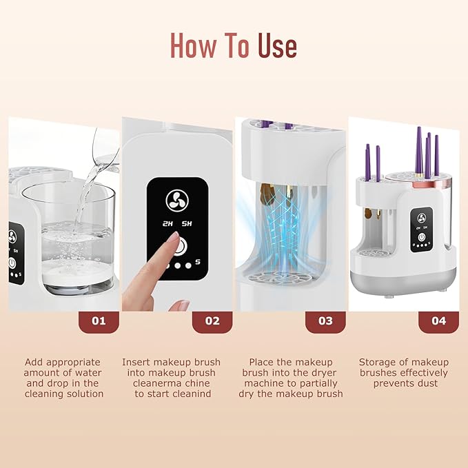 Electric Makeup Brush Cleaner Machine,Automatic Makeup Brush Cleaner with Dryer for Deep Cleaning,Make up Brush Cleaner Fit for All Size Makeup Brush