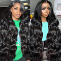 Sunelk 13x6 Lace Front Wigs Human Hair 200 Density Body Wave Lace Front Wigs Human Hair Pre Plucked Glueless Wig 13x6 HD Lace Frontal Wigs Human hair for Women Natural Black Color 32 Inch