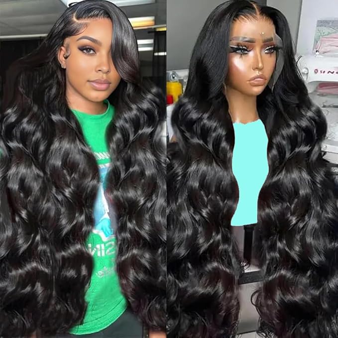 Sunelk 13x6 Lace Front Wigs Human Hair 200 Density Body Wave Lace Front Wigs Human Hair Pre Plucked Glueless Wig 13x6 HD Lace Frontal Wigs Human hair for Women Natural Black Color 32 Inch