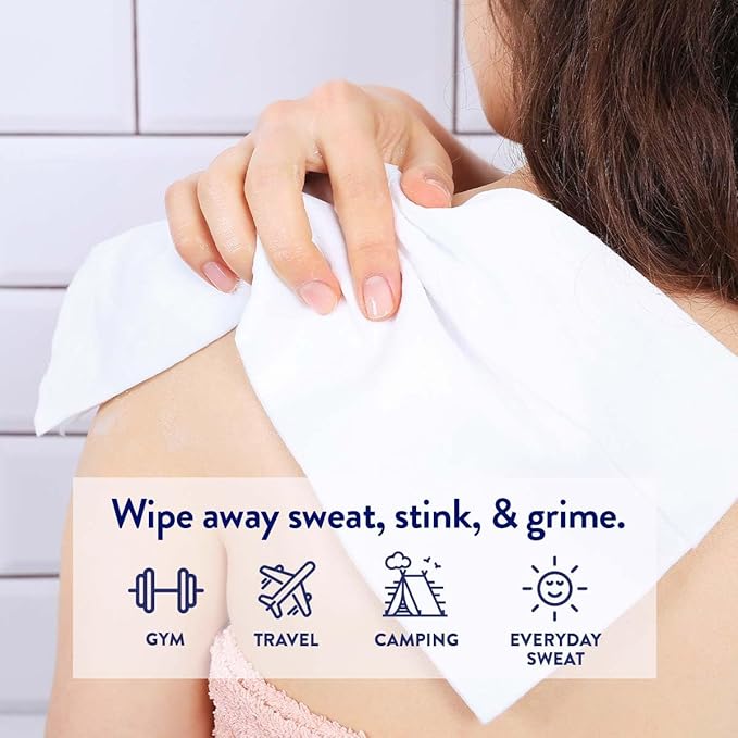 Megababe Cucumber Mint Shower Sheets | Spring Break Essential | Individually Wrapped Body Cleansing Cloths | 10 Wipes (Pack of 1)