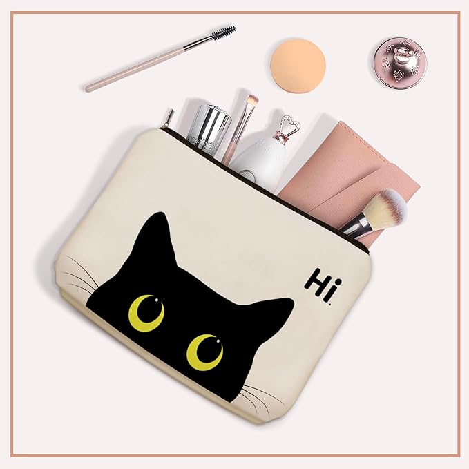 Black Cat Makeup Bag For Cat Mom Gift: Cute Kitty Cosmetic & Toiletry Pouch For Girls & Womens, Sisters, Friends.Ideal Black Cat Lover Gifts for Travel, Birthday, Christmas.