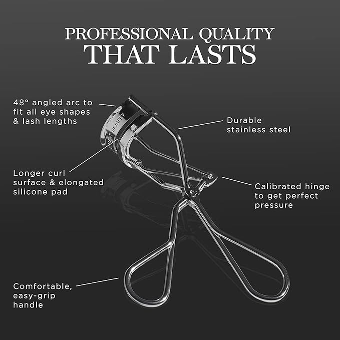 Brilliant Beauty Eyelash Curler with Satin Bag and Refill Pads - Award Winning - No Pinching, Just Dramatically Curled Eyelashes and Lash Line in Seconds - Get Gorgeous Eye Lashes Now (Platinum)