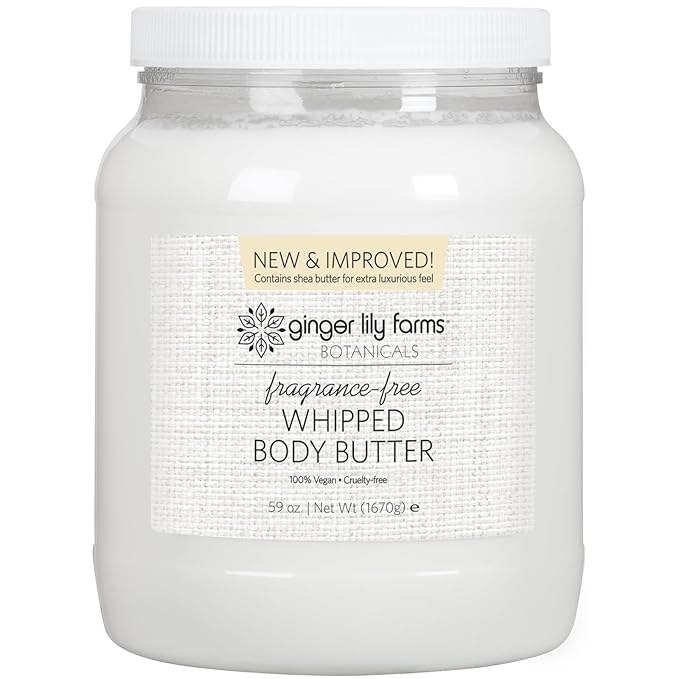 Ginger Lily Farms Botanicals Whipped Body Butter for Dry Skin, Ultra-Hydrating, 100% Vegan & Cruelty-Free, Fragrance-Free, 59 Ounces