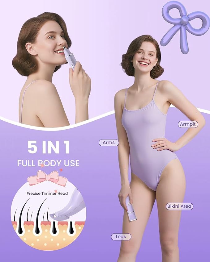 Bikini Trimmer for Women,5 in 1 Waterproof Electric Razors for Women Pubic Facial Nose Body Leg Hair Removal, Anniversary Birthday Christmas gifts for women self care, Stocking Stuffers for Teen Girls