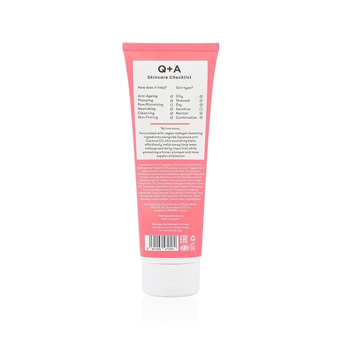 Q+A Collagen Cleansing Balm (125ml), Balm-to-Oil Face Cleanser, Makeup Remover with Squalane and Coconut Oil, Hydrating and Nourishing Face Wash, Promotes Plump and Supple Skin, Vegan Skincare