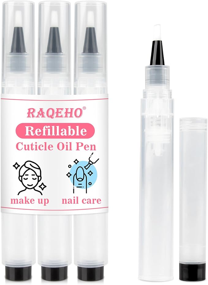 Cuticle Oil Pen Refillable - Empty Nail Oil Pen with Brush Tip Reusable Press Applicator Transparent Cosmetic Containers for Nail Oil Eyelash Growth Liquid Cosmetic Lip Gloss (3 Pack 6ml)