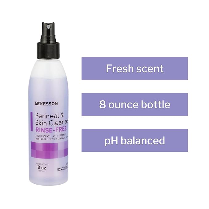 McKesson Perineal Skin Cleanser with Aloe, 8 oz [Pack of 5] Rinse-Free Body Wash for Incontinence or Ostomy Care, Fresh Scent