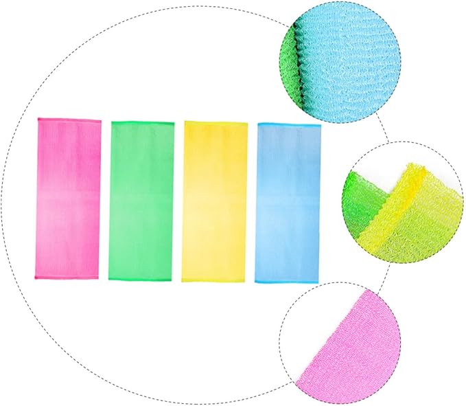 4pcs Back Scrubber Strap Gentle Exfoliating Bathing Washer for Men Women Comfortable Flexible Design for for All Ages Colors