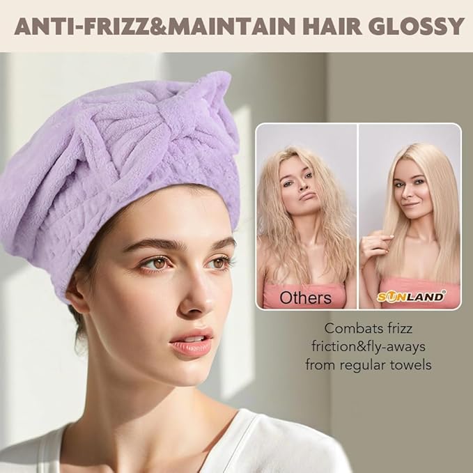 SUNLAND Large Microfiber Hair Drying Caps with Bow Knot Fast Drying Shower Cap Soft and Absorbent hairWrap Hair Turban Bath Caps for Curly Thick and Wet Hair
