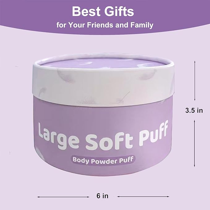 Powder Puff and Container, Large 6'' Body Powder Puff for Dusting Powder, Women Powder Puff with Storage Jar for Bath, Body Powder Applicator and Oversize Powder Puffs (Purple)
